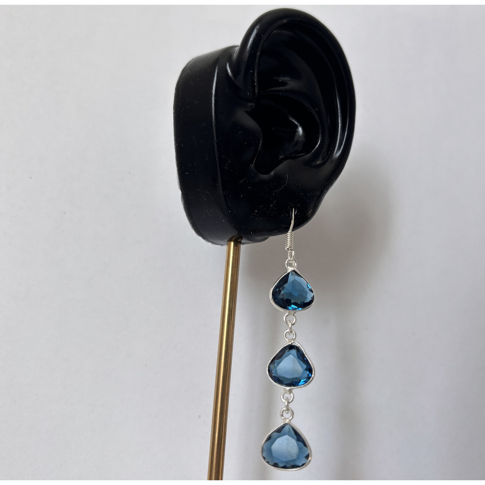 Blue Topaz Gemstone Drop Dangle Earrings 925 Sterling Silver NWT - Picture 2 of 2